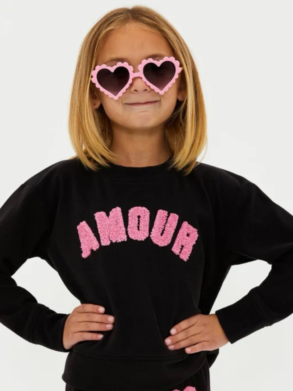 Beach Riot Black Sweatshirt with Pink 'AMOUR' Chenille